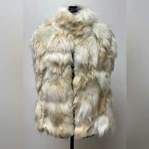 Faux Frenzi By Dena Vest Size Medium White/ Tan Hook Closure Side Pockets